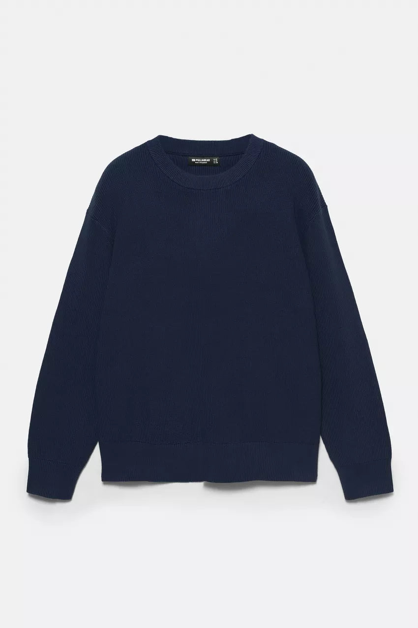 Crew neck textured sweater