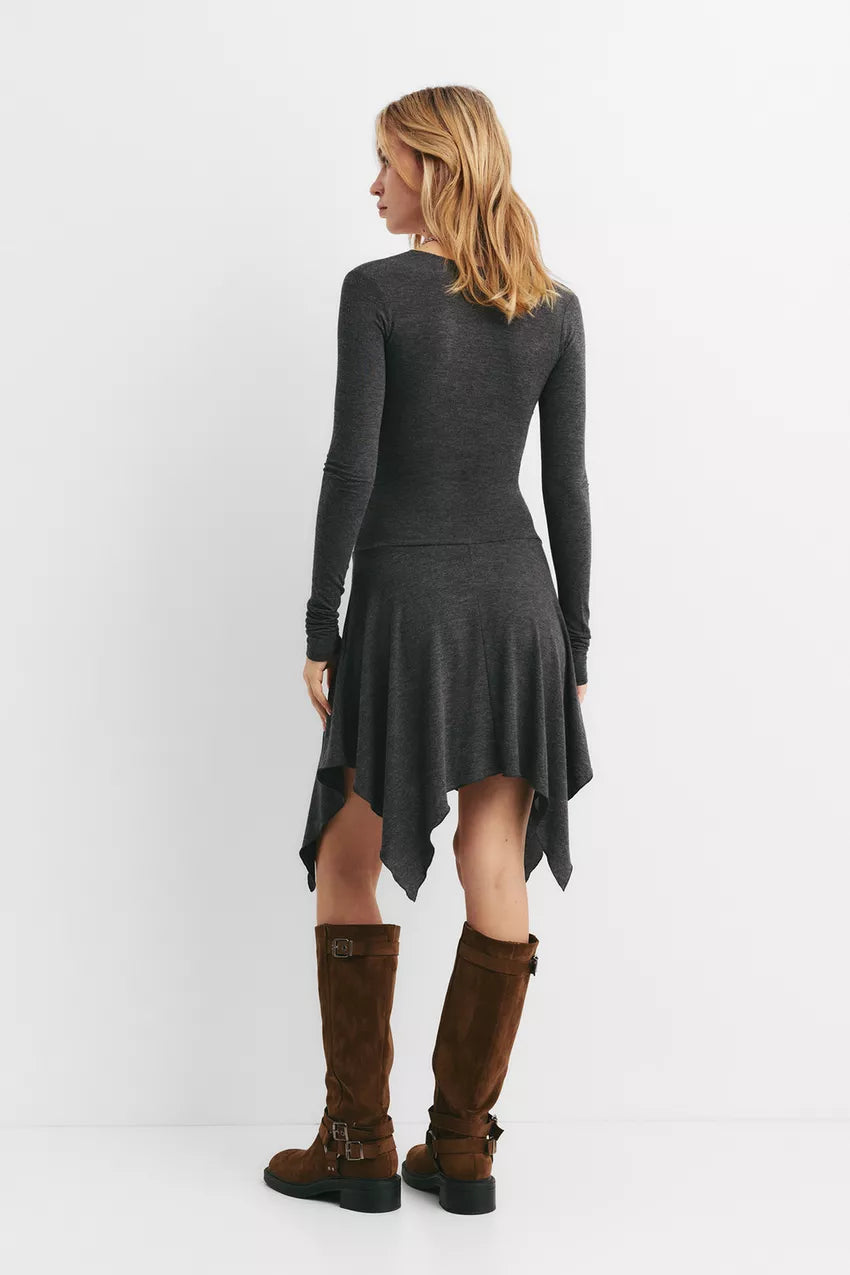 Asymmetrical gathered midi dress