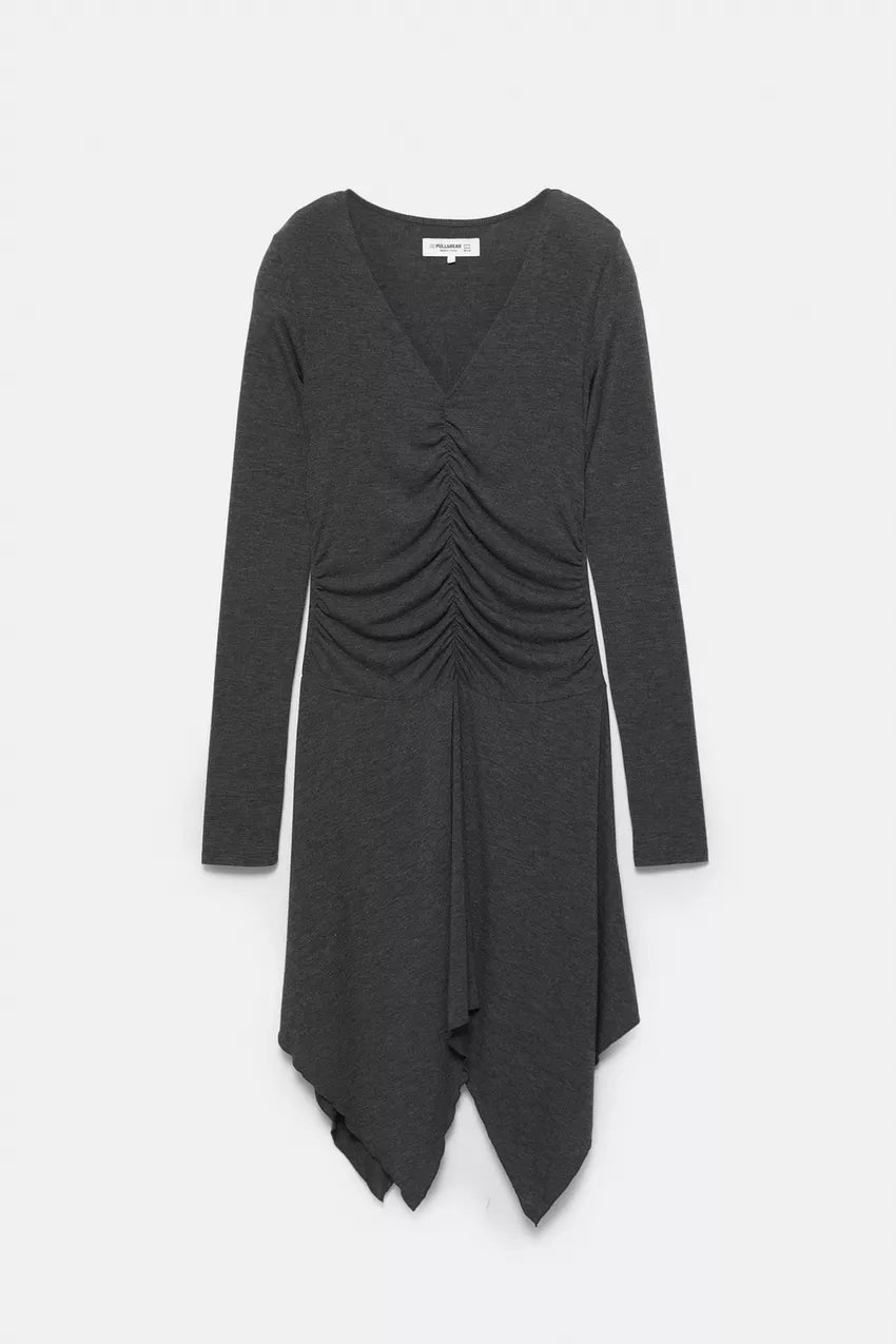 Asymmetrical gathered midi dress