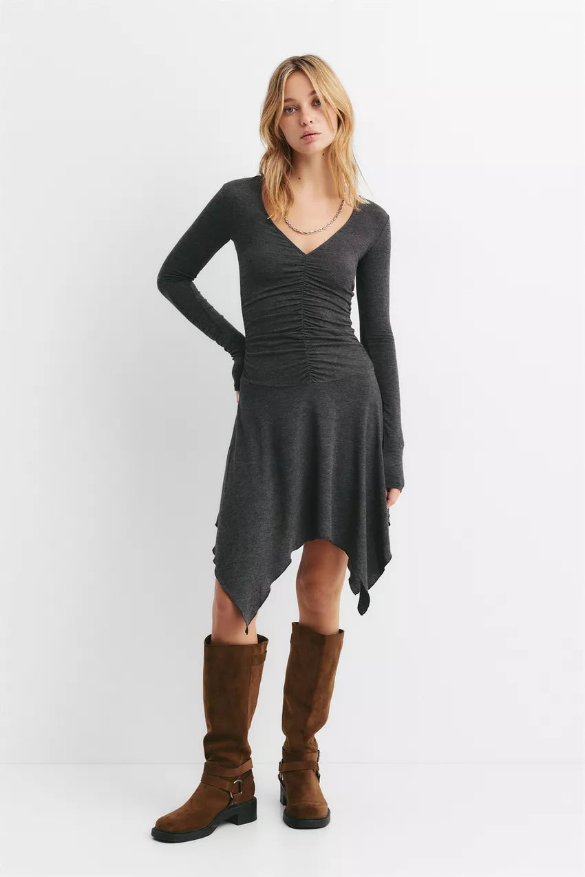 Asymmetrical gathered midi dress